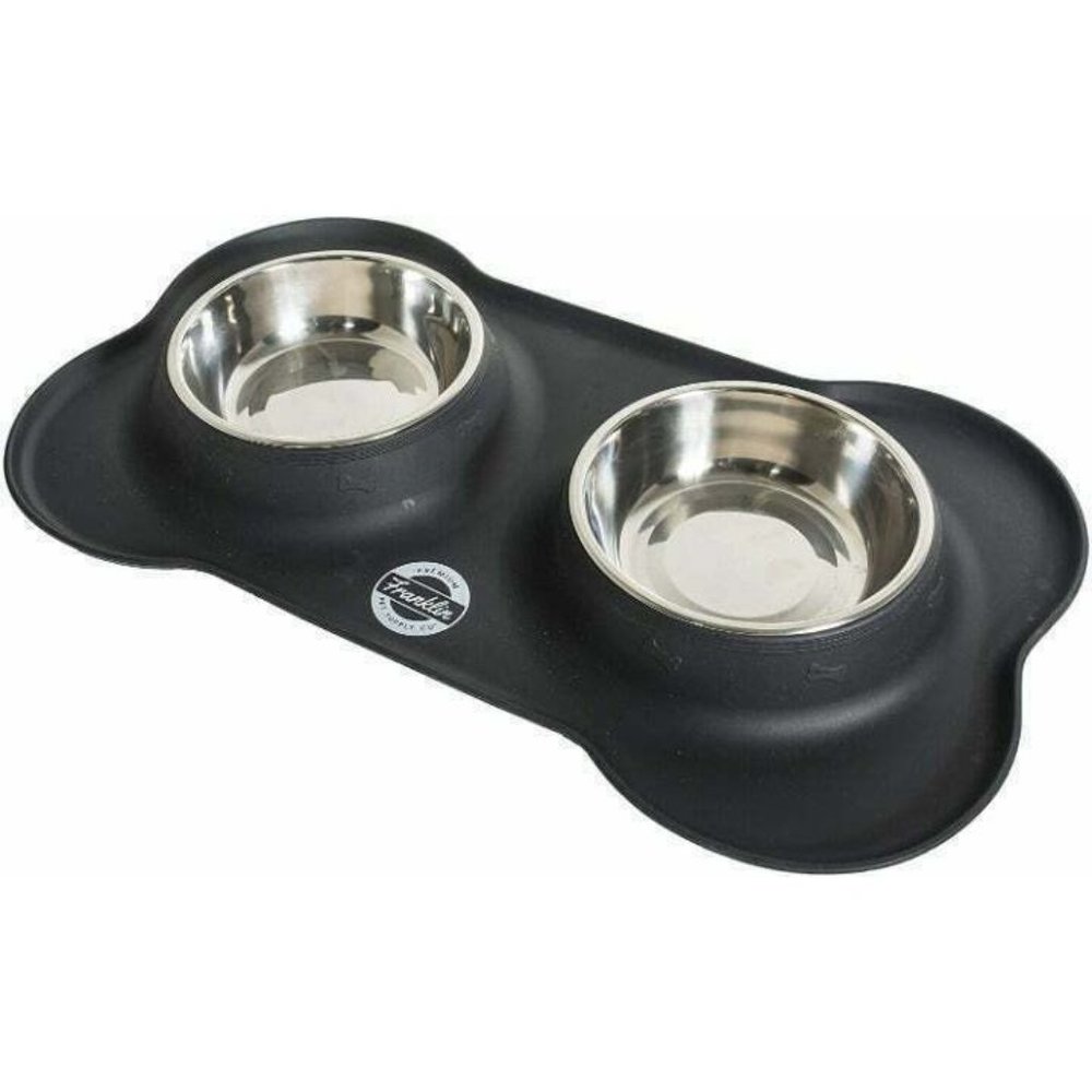 Franklin Pet Supply Double Bowl Pet Feeding Station Stainless Bowls Non-Slip